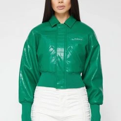 Woman Jackets Croc Embossed Bomber Jacket - Green
