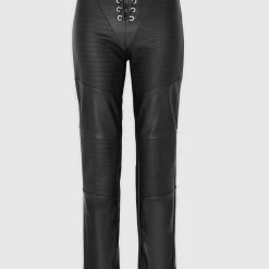 Woman Trousers Croc Embossed Lace Up Trousers - Black