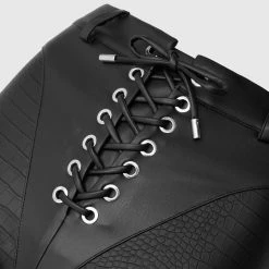 Woman Trousers Croc Embossed Lace Up Trousers - Black