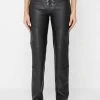 Woman Trousers Croc Embossed Lace Up Trousers - Black
