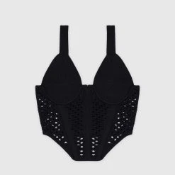 Woman Tops TOPS & T SHIRTS Crochet Knit Corset Top - Black