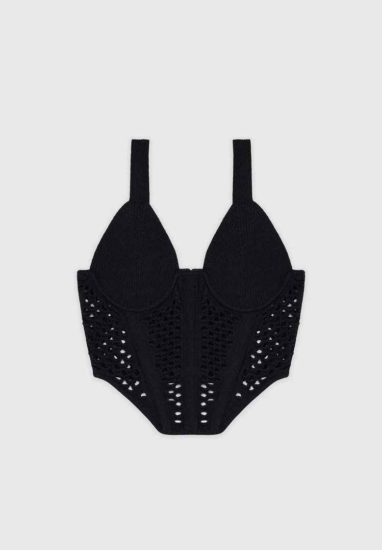 Woman Tops TOPS & T SHIRTS Crochet Knit Corset Top - Black
