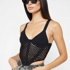 Woman Tops TOPS & T SHIRTS Crochet Knit Corset Top - Black