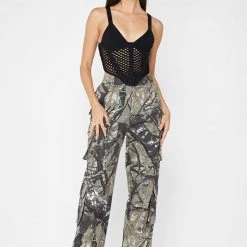 Woman Tops TOPS & T SHIRTS Crochet Knit Corset Top - Black