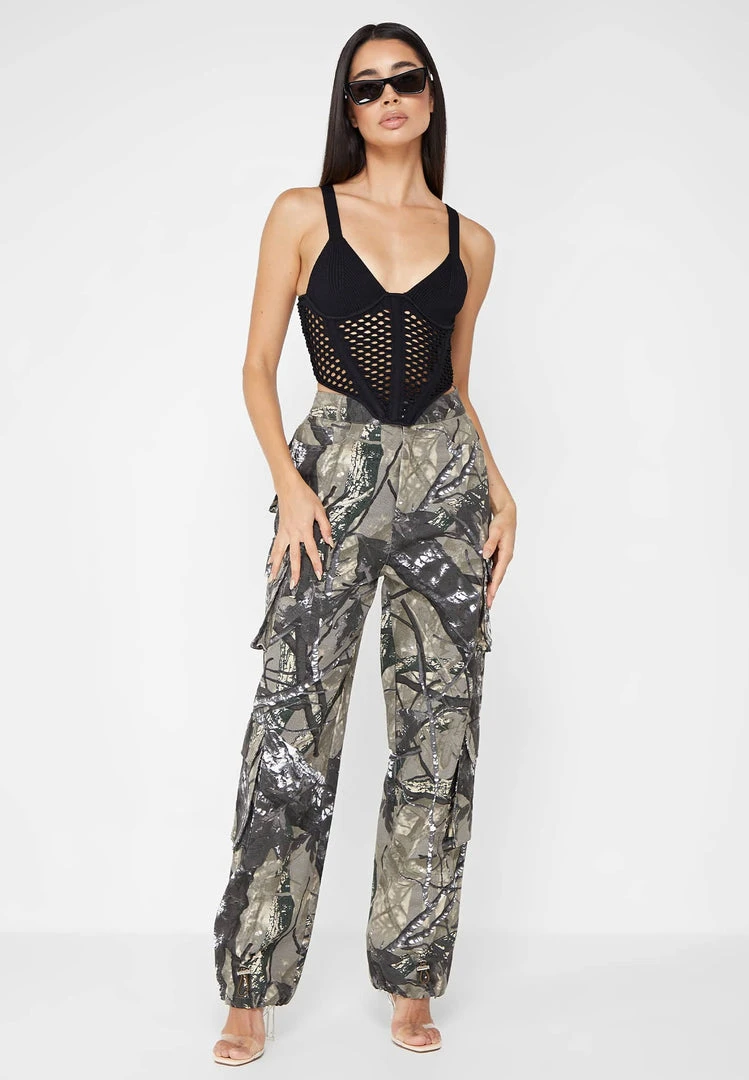 Woman Tops TOPS & T SHIRTS Crochet Knit Corset Top - Black