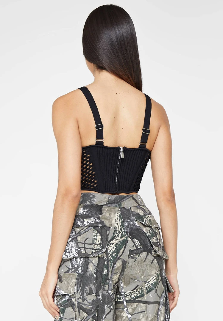 Woman Tops TOPS & T SHIRTS Crochet Knit Corset Top - Black