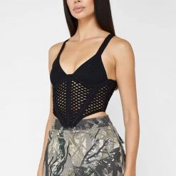 Woman Tops TOPS & T SHIRTS Crochet Knit Corset Top - Black