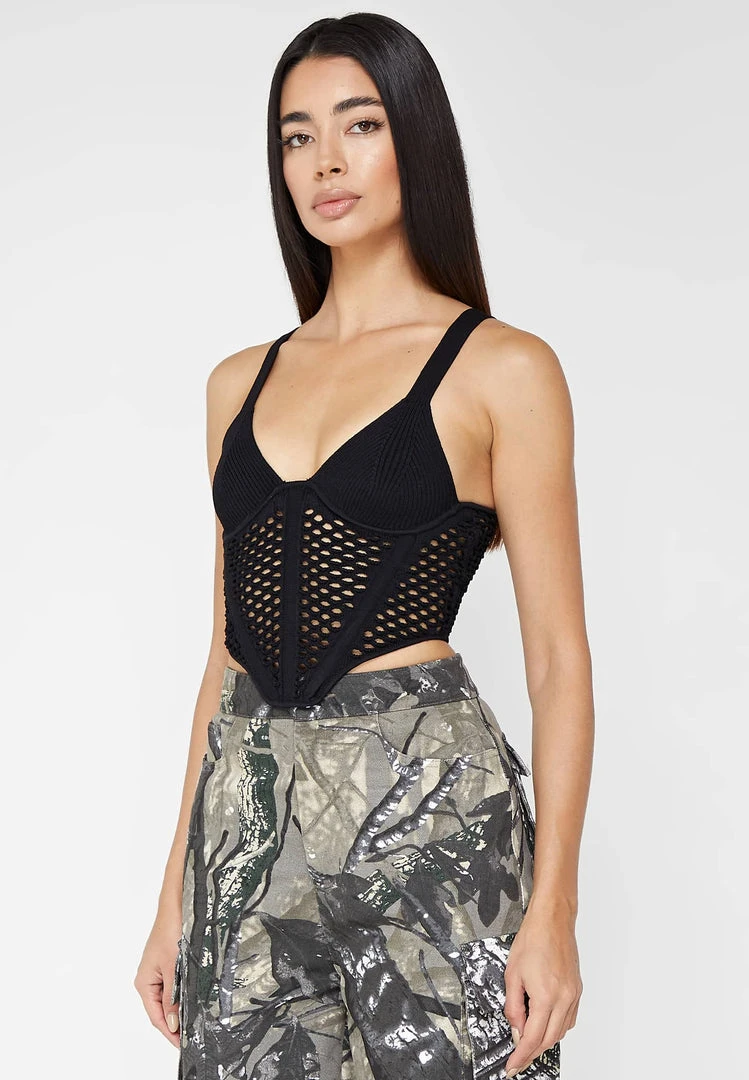 Woman Tops TOPS & T SHIRTS Crochet Knit Corset Top - Black