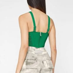 Woman Tops Crochet Knit Corset Top - Green