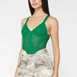 Woman Tops Crochet Knit Corset Top - Green