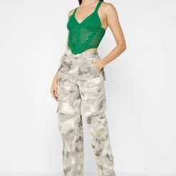 Woman Tops Crochet Knit Corset Top - Green