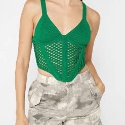 Woman Tops Crochet Knit Corset Top - Green