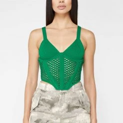 Woman Tops Crochet Knit Corset Top - Green