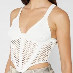 Woman Tops TOPS & T SHIRTS Crochet Knit Corset Top - Off White
