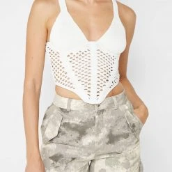 Woman Tops TOPS & T SHIRTS Crochet Knit Corset Top - Off White