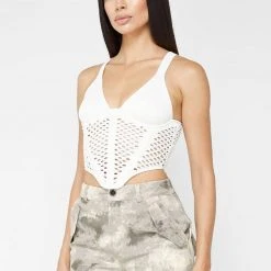 Woman Tops TOPS & T SHIRTS Crochet Knit Corset Top - Off White