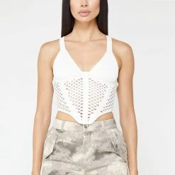 Woman Tops TOPS & T SHIRTS Crochet Knit Corset Top - Off White