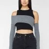 Woman Tops TOPS & T SHIRTS Crop Top With Knitted Overlay - Black/Grey