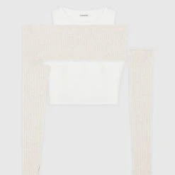 Woman Tops Crop Top With Knitted Overlay - White/Beige TOPS & T SHIRTS