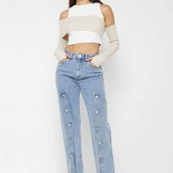 Woman Tops Crop Top With Knitted Overlay - White/Beige TOPS & T SHIRTS