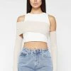 Woman Tops Crop Top With Knitted Overlay - White/Beige TOPS & T SHIRTS