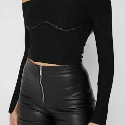 Woman Tops Rope Underbust Crop Top - Black
