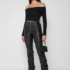 Woman Tops Rope Underbust Crop Top - Black