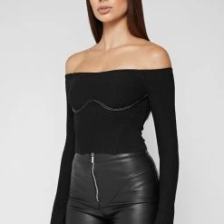 Woman Tops Rope Underbust Crop Top - Black