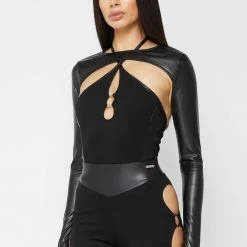 Woman Tops Cut-Out O-Ring Bodysuit - Black BODYSUITS