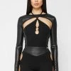 Woman Tops Cut-Out O-Ring Bodysuit - Black BODYSUITS