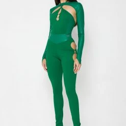 Woman Tops Cut-Out O-Ring Bodysuit - Green BODYSUITS