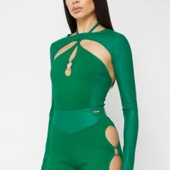 Woman Tops Cut-Out O-Ring Bodysuit - Green BODYSUITS
