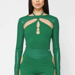 Woman Tops Cut-Out O-Ring Bodysuit - Green BODYSUITS