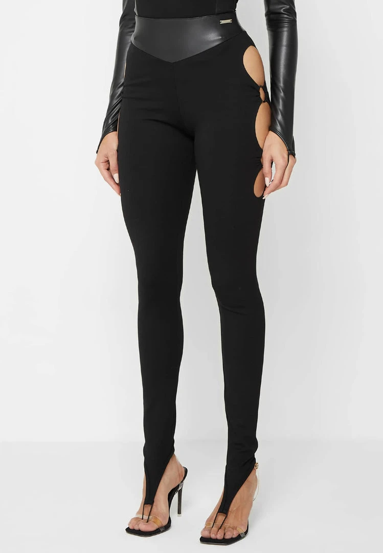 Woman Leggings Cut-Out O-Ring Leggings - Black