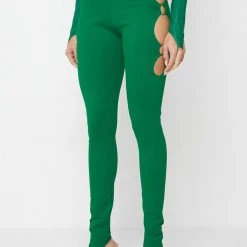 Woman Leggings Cut-Out O-Ring Leggings - Green
