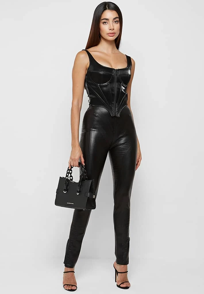 Woman Leggings Debossed Contour Leggings - Black