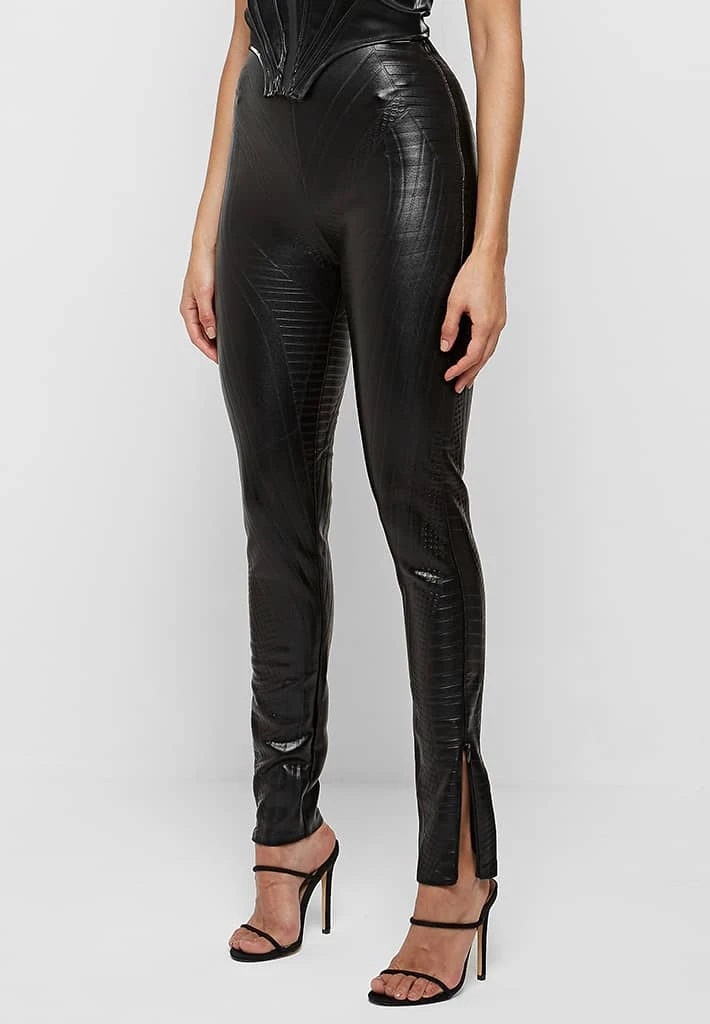 Woman Leggings Debossed Contour Leggings - Black