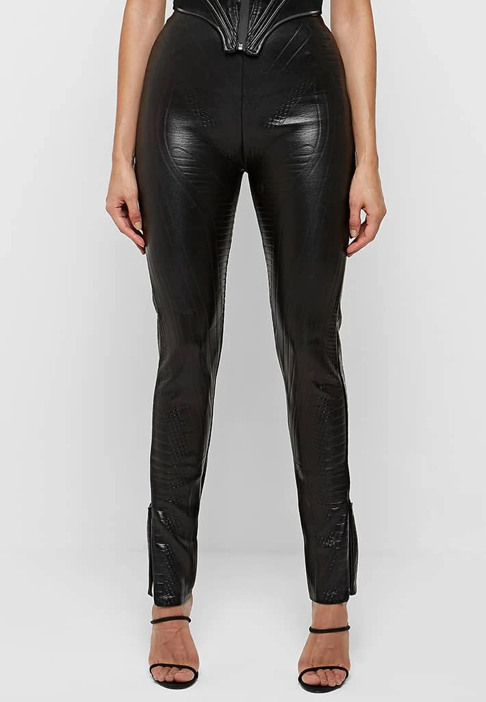 Woman Leggings Debossed Contour Leggings - Black