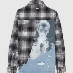 Man Shirts Denim And Check Graphic Shirt - Black