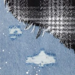 Man Shirts Denim And Check Graphic Shirt - Black