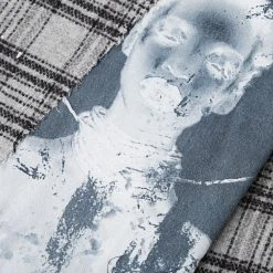 Man Shirts Denim And Check Graphic Shirt - Grey