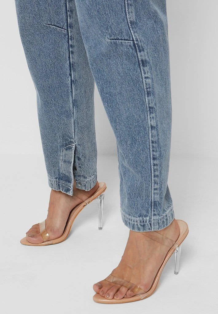 Woman Jumpsuits Denim Biker Jumpsuit - Mid Blue