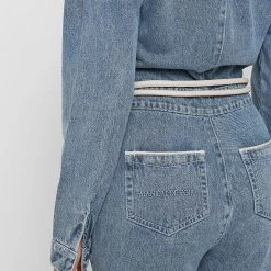 Woman Jumpsuits Denim Biker Jumpsuit - Mid Blue