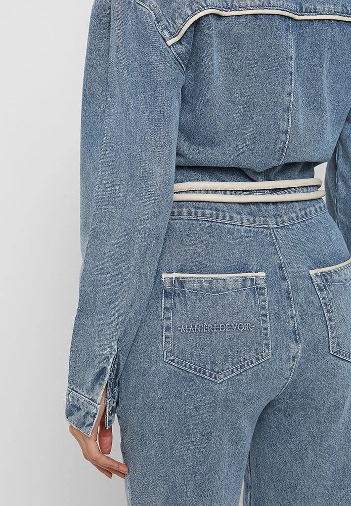 Woman Jumpsuits Denim Biker Jumpsuit - Mid Blue