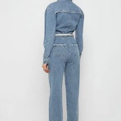 Woman Jumpsuits Denim Biker Jumpsuit - Mid Blue