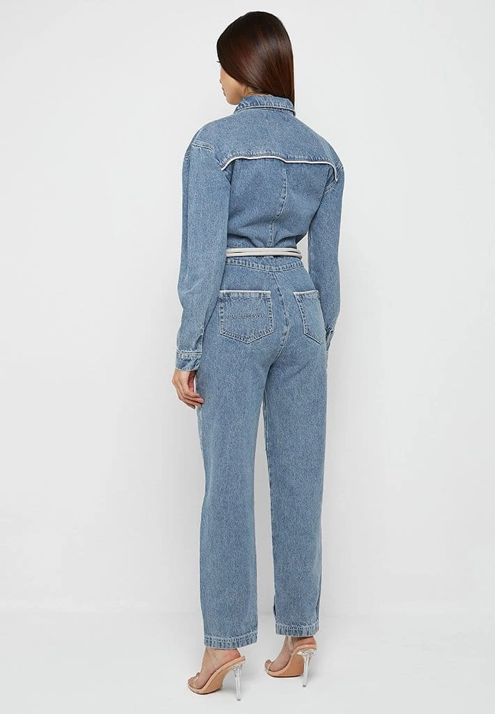 Woman Jumpsuits Denim Biker Jumpsuit - Mid Blue