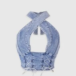 Woman Tops TOPS & T SHIRTS Denim Crossover Top - Blue