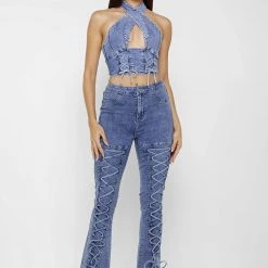 Woman Tops TOPS & T SHIRTS Denim Crossover Top - Blue