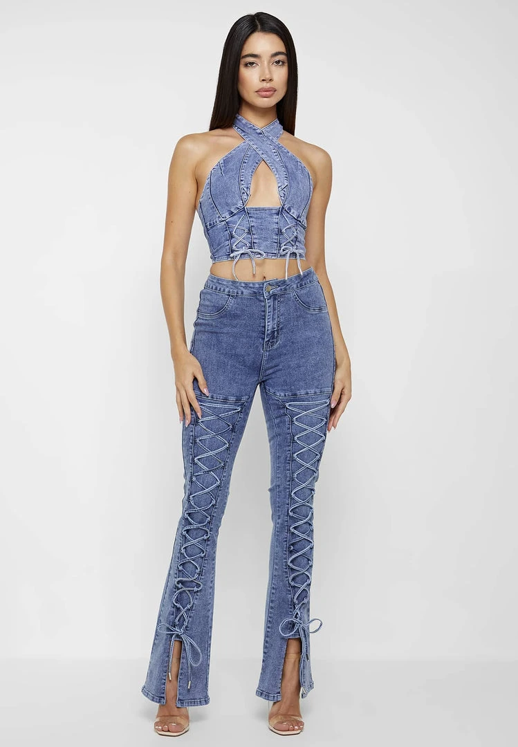 Woman Tops TOPS & T SHIRTS Denim Crossover Top - Blue