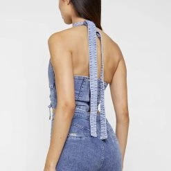 Woman Tops TOPS & T SHIRTS Denim Crossover Top - Blue